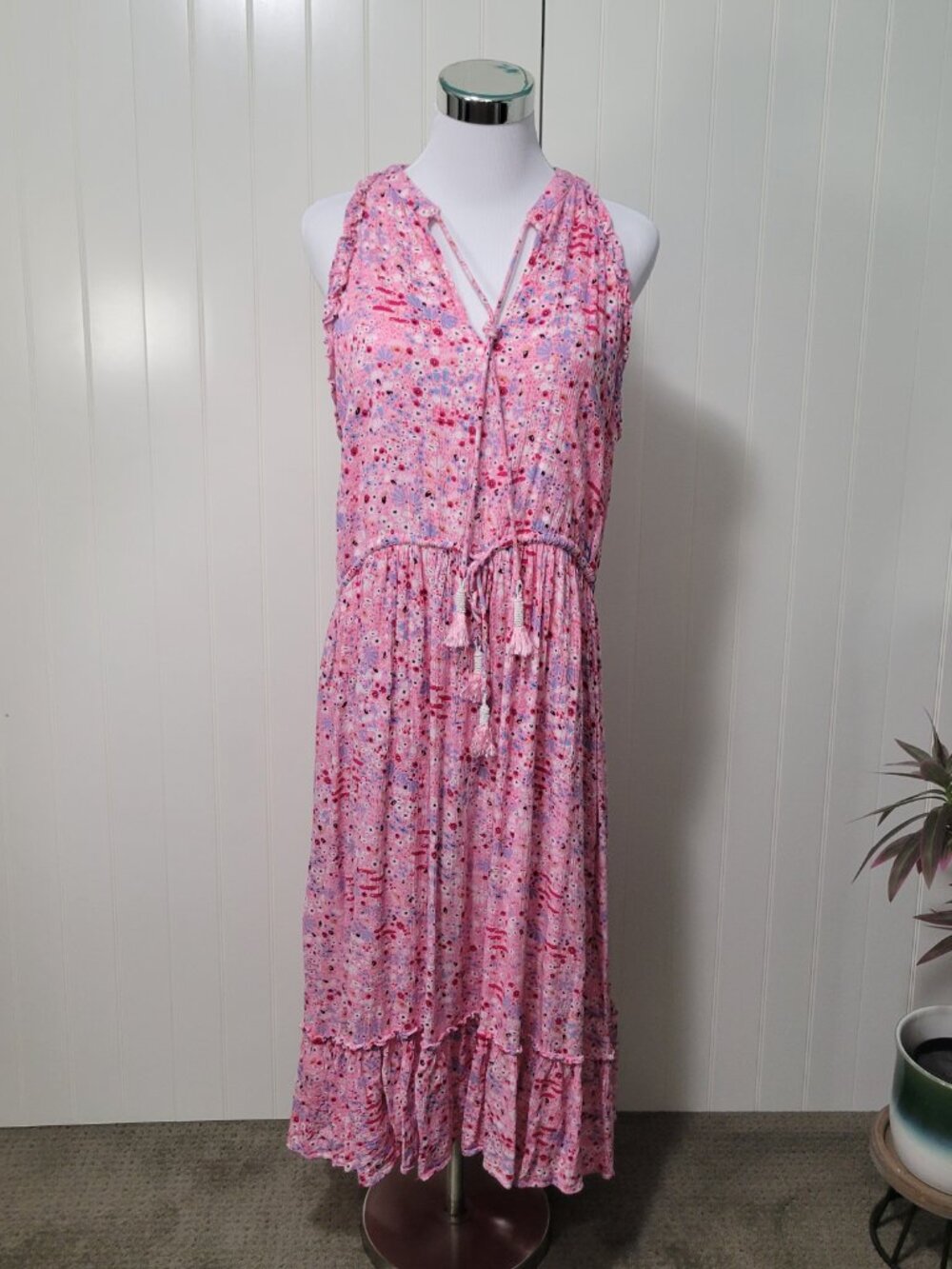 Black Tape Boho Peasant Prairie Cottagecore Garden Ditsy Floral Print Maxi Dress